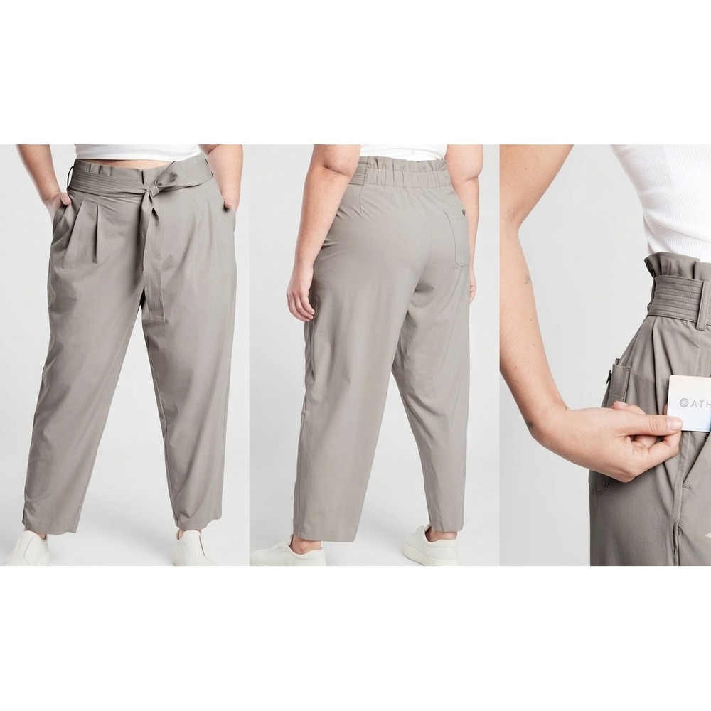 NWT Athleta Skyline II Pants Womens 26 Gray Ultra High-Rise Paperbag Waist Ankle